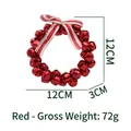 Christmas wreath with red metal bells and red white striped bow, 12cm diameter - Red