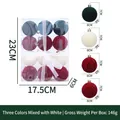 12-pack flocked Christmas ball ornaments in dark green, white, and red for tree decoration - Mixed Tricolor White (SL0202)