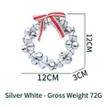 Silver and white Christmas bell wreath with a red striped bow, size 12cm diameter - Silver