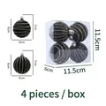 Set di 4 palline di Natale nere con strisce glitterate dorate in scatola da 6 cm - 4 Pezzi/Scatola / Zucca Intrecciata Floccata Nera