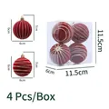 Palline di Natale rosse floccate con glitter dorati, set da 4 in scatola trasparente - 4 Pezzi/Scatola / Zucca Intrecciata Floccata Bordeaux