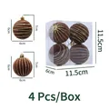 Brown velvet Christmas balls with gold glitter spiral set in 4-piece box - 6cm (Set of 4) / Flocked Wired Pumpkin Style / Brown