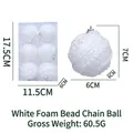 Set of 6 white Christmas foam balls decorated with faux pearls and glitter, 6cm each - White