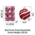 Red Christmas foam ball ornaments with white pearl chains, set of 6 in box display - Red