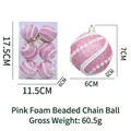 Pink foam Christmas ball ornament with glitter finish and white faux pearl chain wrap - Pink