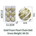 6cm gold Christmas foam balls with white bead chain and sequins for festive decor - Gold