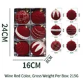 Set di 6 lussuose palline di Natale floccate rosso vino con dettagli glitterati e diametro 8cm - Pallina Fioccata Rosso Vino Con Strass