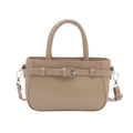 Elegante borsa a mano beige a secchiello con fibbia argento e tracolla staccabile - Cachi