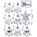 36-piece silver and white Christmas ball set with glitter baubles and star tree topper - Silver
