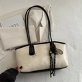 Sac fourre-tout crème et noir avec breloque raquette de tennis pour femme moderne - Blanc Avec Pendentif