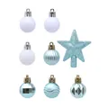 36pcs light blue and white Christmas ball set with star topper and size specifications - Lake Blue