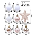 Set de 36 bolas de Navidad rosas y blancas con estrella y texturas decorativas - Champán