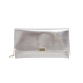 Pochette de soirée argentée texturée rectangulaire avec boucle dorée et chaîne - Argenté