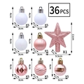 36-piece pink and white Christmas ball set with glitter star topper and textured ornaments - Rose Gold