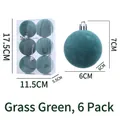 6-pack grass green flocked velvet Christmas ornaments with metal hooks in a clear box - Grass Green