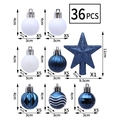 36-piece blue and white Christmas ornament set with glitter stars and textured balls - Midnight Blue