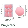 Matte pink flocked Christmas ball set with 6 pieces of 6cm diameter hanging ornaments - Pink