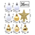 Set de 36 adornos navideños blancos y dorados con estrella y bolas decorativas - Dorado