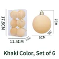 6-pack of khaki flocked Christmas balls with golden hooks for tree decoration - Khaki