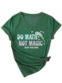 Close-up of Do Math Not Magic slogan print on green V-neck tee with heather texture - S / Vintage Green