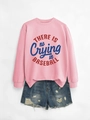 Piatto di felpa rosa con stampa di testo e pantaloncini di jeans in stile americano - Rosa