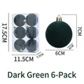 Dark green flocked Christmas balls set of 6 in a clear box with size measurements - Dark Green