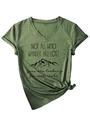 Detail of V-neck dark green T-shirt with mountain print and knotted hem design - Olive Green