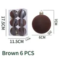 Brown flocked Christmas ball set of 6 with gold hooks in transparent packaging - Brown