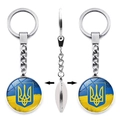 Portachiavi Ucraina fronte-retro con stemma e bandiera su sfondo bianco brillante - Stile Tridente Ucraina (XSWX4483-2)