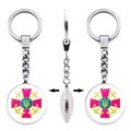 Detailed view of rotating metal keychain with double-sided Ukrainian trident emblem - Double Anchor Medal Style (XSWX4483-8)