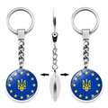 Double-sided metal keychain with Ukraine trident emblem and EU flag star pattern - EU Stars Trident Style (XSWX4483-12)