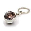 Wolf theme time gem keychain with double-sided glass ball and dreamcatcher aesthetic - Deep Gaze Wolf Illustration Style (XSWX2234-6)