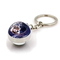 Double-sided glass ball keychain featuring a wolf totem pattern on a metal alloy base - Black Brown Double Wolf Totem Style (XSWX2234-7)