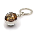 Wolf pattern glass ball keychain with silver metal ring in a rugged wild spirit style - Wild Brown Black Wolf Totem Style (XSWX2234-8)
