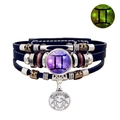 Luminous Gemini multi-layer leather bracelet with star sky pattern and silver pendant - Gemini