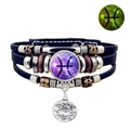 Luminous multi-layer leather bracelet with Pisces zodiac sign and metallic charms - Pisces