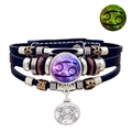 Pulsera de cuero luminosa del signo Cáncer con colgante de galaxia púrpura y placa de metal - Cáncer