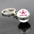 Porte-clés ruban rose avec slogan Together For A Cure dans une boule de verre - Ensemble Pour Guérir (JY007298-1)