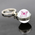 Pink ribbon breast cancer support keychain with floral butterfly design and silver ring - Thanks For The Support (JY007298-7)