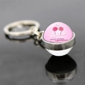 Breast cancer awareness pink ribbon keychain with roses design under glass dome - Pink Rose Ribbon (JY007298-8)