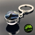 Luminous howling wolf glass ball keychain with green glow in the dark effect - Starry Sky Moon Wolf (XSWX2748-6)