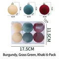 Velvet flocked Christmas ball ornaments set in wine red, green and khaki, 6 pack - Wine Red Grass Green Khaki Trio