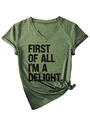 Detail of olive green V-neck T-shirt with black slogan print and knotted hem detail - Olive Green (Black Print)