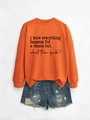Orange crewneck sweatshirt and distressed denim shorts set with slogan print - Orange Sweatshirt (Black Font)