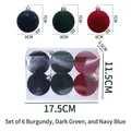 6cm flocked Christmas balls in navy, dark green and wine red colors for tree decor - Wine Red Dark Green Navy Trio
