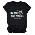 Detail of Do Math Not Magic colorful graphic print on black crewneck cotton t-shirt - Black
