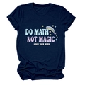 Detail of navy cotton T-shirt featuring DO MATH NOT MAGIC rainbow graphic print - Navy Blue