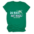 Detail of green cotton T-shirt featuring retro Do Math Not Magic graphic print - Dark Green