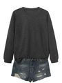 Piatto di una felpa grigio scuro a maniche lunghe abbinata a pantaloncini di jeans blu - 2XL / Grigio Melange