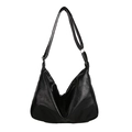 Minimalist black faux leather large hobo tote bag with adjustable shoulder strap - Black
